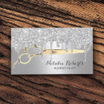 Hair Stylist Silver Glitter Drips Beauty Salon Business Card<br><div class="desc">Hair Stylist Modern Silver Drips & Gold Scissor Beauty Salon Business Cards.</div>