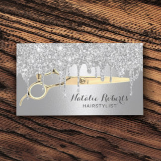 Hair Stylist Silver Glitter Drips Beauty Salon Business Card
