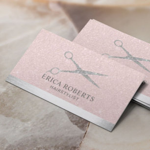 Hair Stylist Silver Scissor Blush Rose Gold Business Card