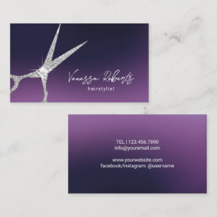 Hair Stylist Silver Scissor Deep Purple Salon Business Card