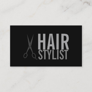 Hair Stylist - Silver Scissors  black background Business Card
