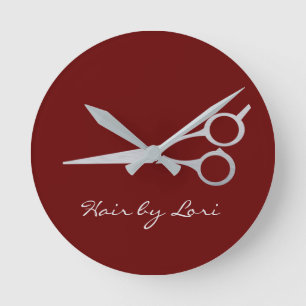 Hair Stylist Silver  Scissors Personalized Round Clock