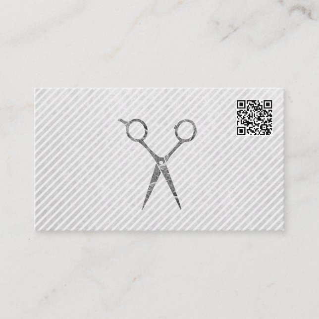 Hair Stylist Silver Scissors QR Code Appointment Card (Front)