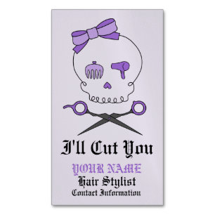 Hair Stylist Skull & Scissor Crossbones - Purple 6 Magnetic Business Card
