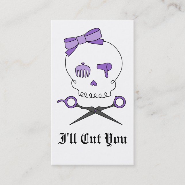Hair Stylist Skull & Scissor Crossbones - Purple Appointment Card (Front)