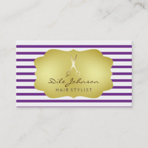 Hair Stylist Striped Gold Faux Saloon Professional Business Card
