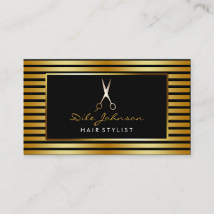 Hair Stylist Striped Gold Glitter Saloon Business Card