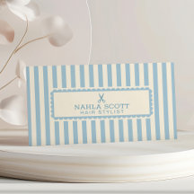 Hair Stylist Stripes And Scalloped Frame Blue
