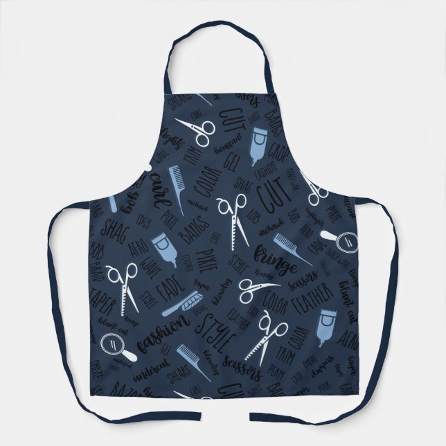 Hair Stylist Text and Tools Blue1 ID749 Apron (Front)