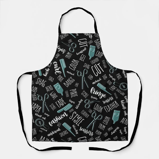 Hair Stylist Text and Tools Teal2 ID749 Apron (Front)