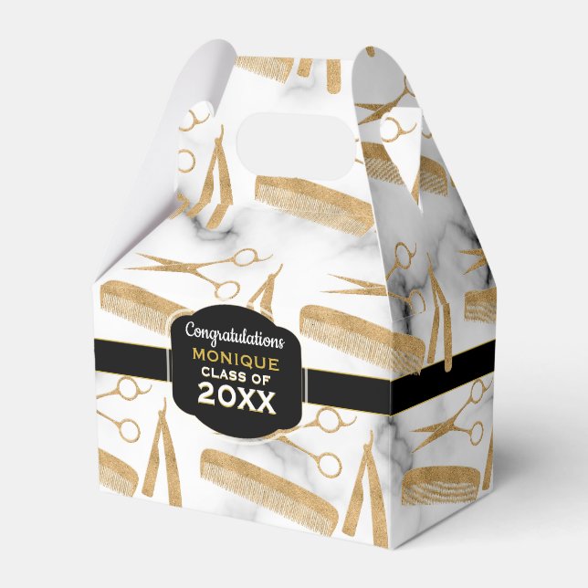 Hair Stylist Tools Graduation Party Favor Box (Front Side)
