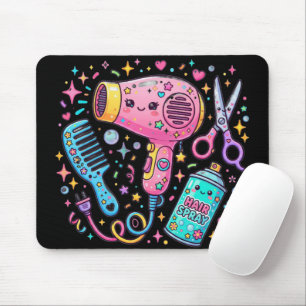 Hair Stylist Tools in Kawaii Art Style Mouse Pad