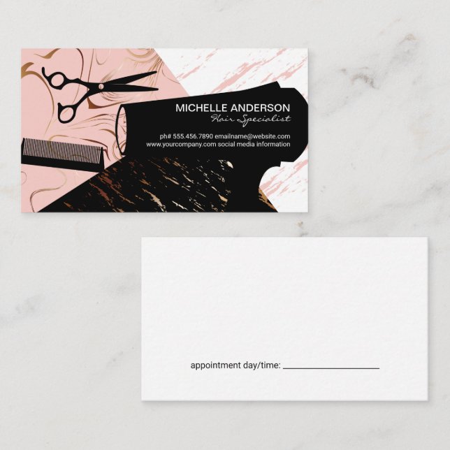 Hair Stylist Tools | Marble Colour Block  Appointment Card (Front/Back)