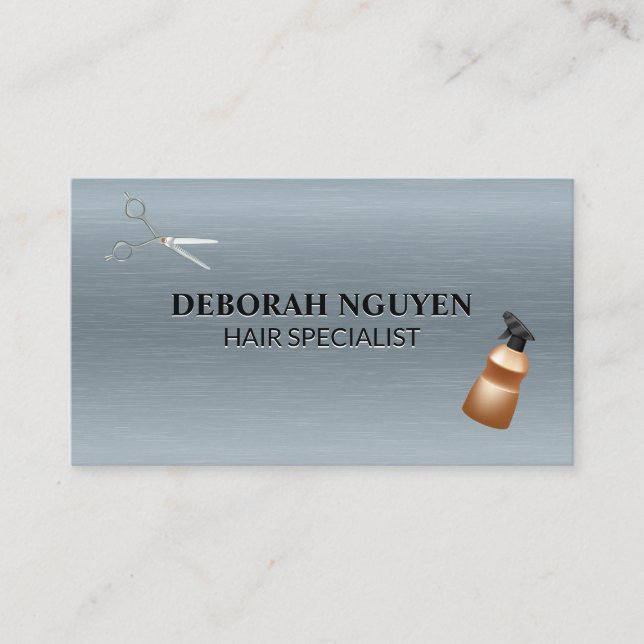 Hair Stylist Tools | Metallic Texture Business Card (Front)