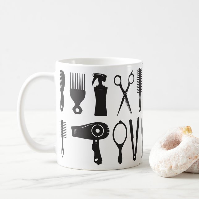 Hair stylist tools pattern coffee mug (With Donut)