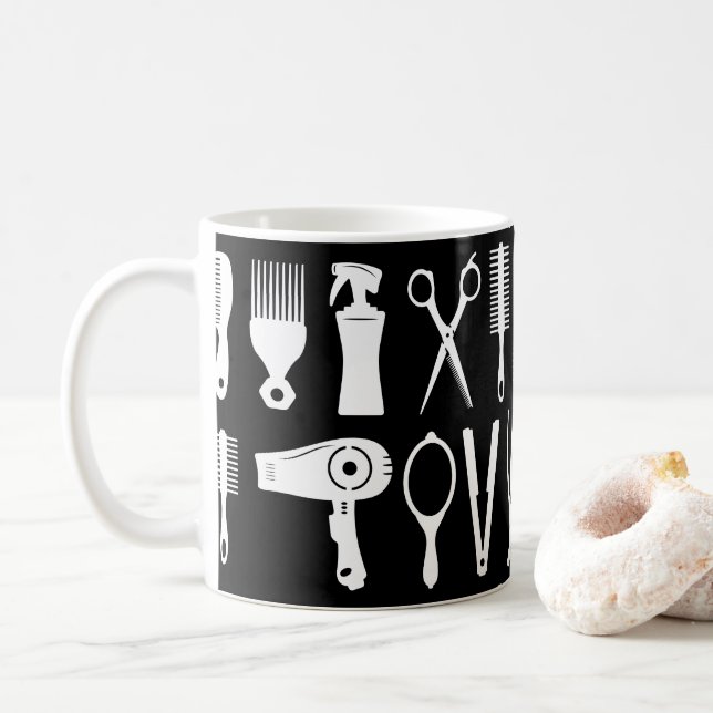 Hair stylist tools pattern coffee mug (With Donut)