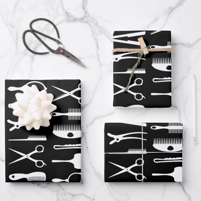 Hair stylist tools pattern wrapping paper sheets (Front)