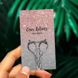Hair Stylist Trendy Rose Gold & Silver Glitter Business Card