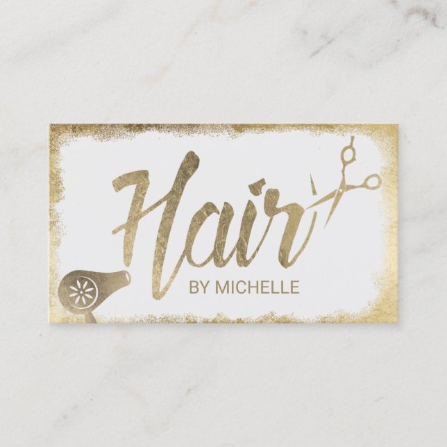 Hair Stylist Typography Gold Grunge Frame Salon Business Card (Front)
