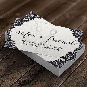 Hair Stylist Vintage Black Laced Salon Referral Card