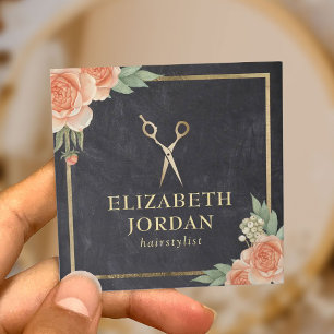 Hair Stylist Vintage Floral Elegant Chalkboard Square Business Card