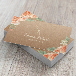 Hair Stylist Vintage Floral Rustic Kraft Business Card