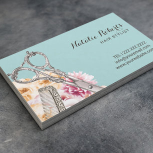 Hair Stylist Vintage Floral Teal Appointment Card