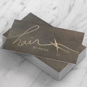 Hair Stylist Vintage Gold Scissor Typography Business Card