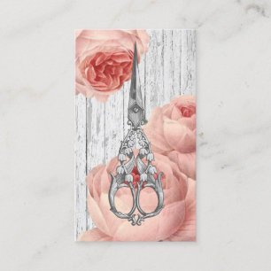 Hair Stylist Vintage Scissor & Floral Rustic Business Card