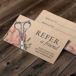 Hair Stylist Vintage Scissor Floral Salon Referral Card