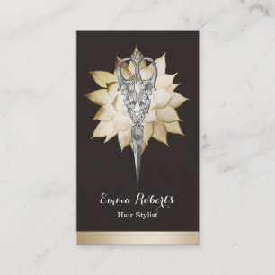 Hair Stylist Vintage Scissor & Gold Floral Salon Business Card