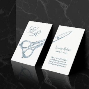 Hair Stylist Vintage Scissor & Initials Elegant Business Card