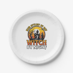 Hair Stylist Witch By Night Vintage Halloween Desi Paper Plate