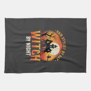 Hair Stylist Witch Halloween Vintage Design_1 Kitchen Towel