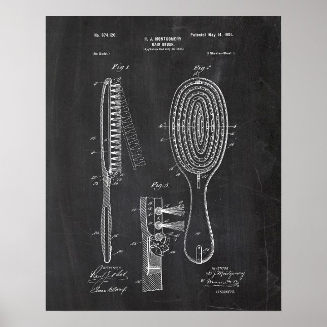 Hairbrush Patent Poster (Front)
