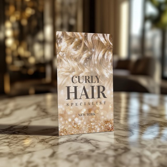 Haircut Stylist Curly Blonde Hair Sparkle Card (Perfect for business)