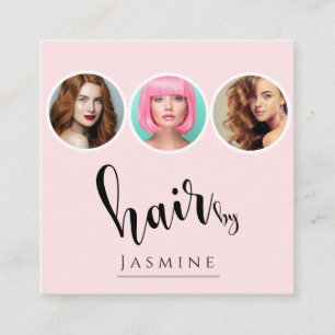 Hairdresser 3 Photo QR Socials Blush Pink Square Business Card