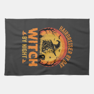Hairdresser By Day Witch By Night Halloween Design Kitchen Towel