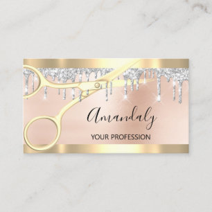 Hairdresser Coiffeur Gold Scissors Silver Drips Business Card
