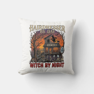 Hairdresser Day Witch Night Halloween Salon Skulls Throw Pillow