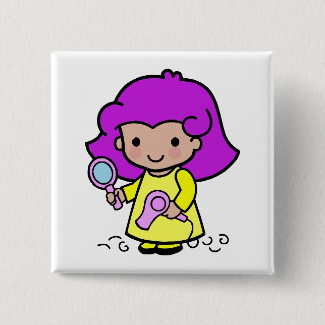 Hairdresser Girl 2 Inch Square Button (Front)