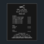Hairdresser hair stylist salon price list promo flyer<br><div class="desc">New hairdresser hair stylist salon price list promo flyer. Make your own price list menu for your business. Professional barber scissors logo with elegant script typography. Modern minimalist design for classy hairstylist, hair salon, beauty spa etc. Customizable back background colour. Add company name, slogan, services, haircuts, styling options, colouring prices,...</div>