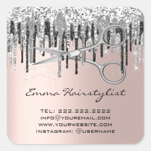 Hairdresser Hair Stylist Scissors Drips Glitter Square Sticker