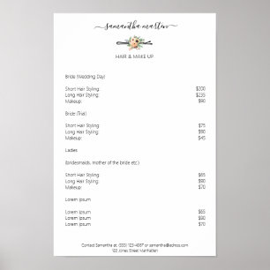 hairdresser hairpin flowers price lists poster
