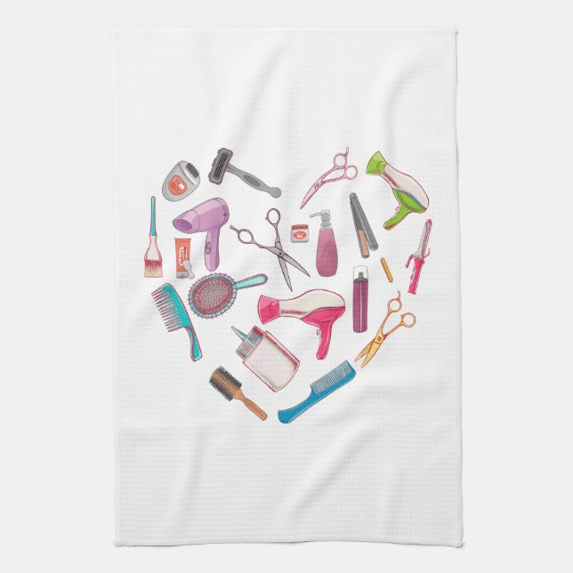 Hairdresser Hairstylist Tool Heart Kitchen Towel (Vertical)