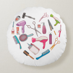 Hairdresser Hairstylist Tool Heart Round Pillow