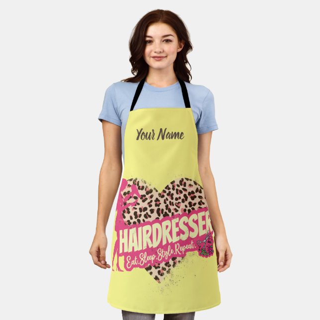 Hairdresser Leopard Hair Hustler Hairstylist Apron (Worn)