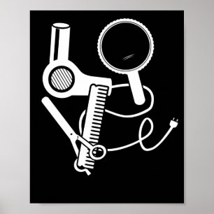 Hairdresser Love Hairdryer Scissors Barber Brush Poster