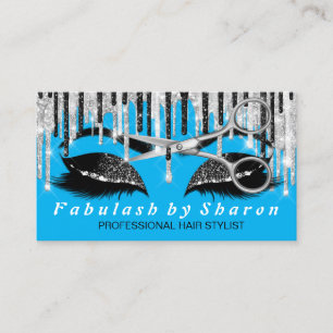 Hairdresser Makeup Eyelash Silver Drips Blue Ocean Business Card