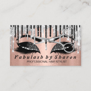 Hairdresser Makeup Eyelash Silver Scissors Rose Business Card